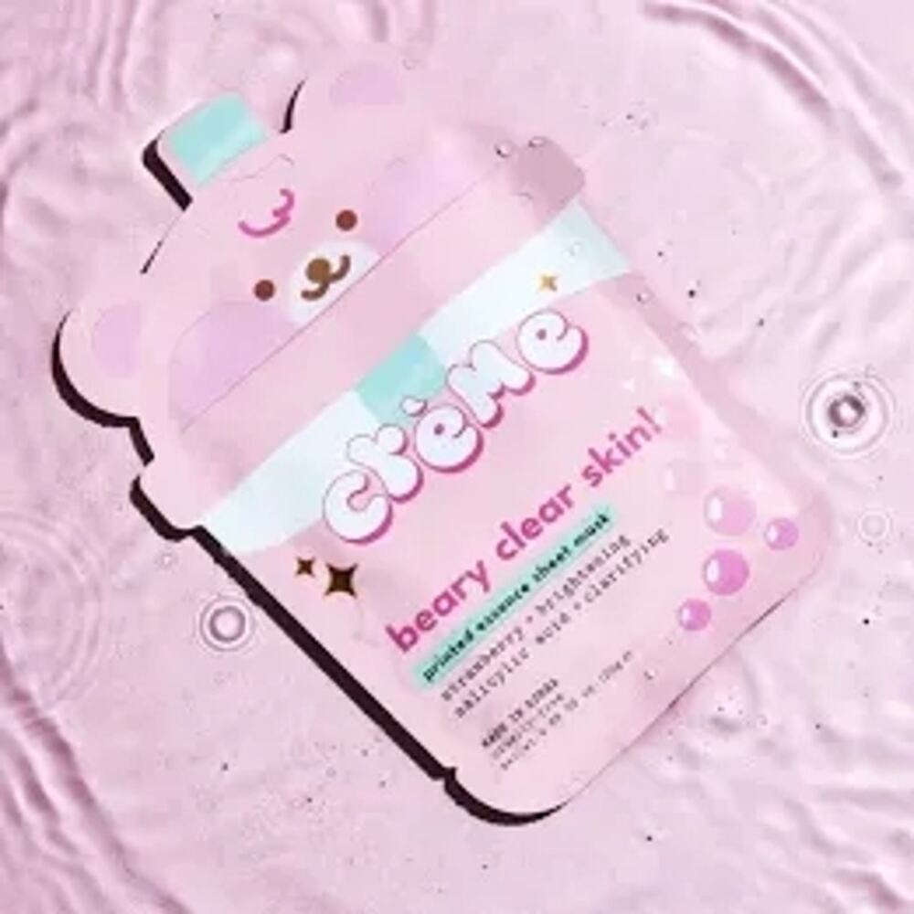 The Crème Shop Beary Clear Skin Mask Sheet Strawberry Salicylic Acid 0.88oz